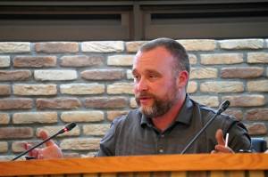 Council member Alex Douthit speaks during a meeting of the Kenai City Council in Kenai, Alaska, on Wednesday, June 5, 2024. (Jake Dye/Peninsula Clarion)