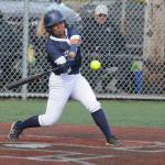 Soldotnas Isabelle Cruz hits the ball against Kodiak during a winners bracket game of the Northern Lights Conference tournament Friday, May 30, 20205 at Baranof Field in Kodiak, Alaska. (DEREK CLARKSTON/Kodiak Daily Mirror)