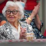 Hanna Stormo applauds during her 102nd birthday party at Aspen Creek Senior Living in Soldotna, Alaska, on Friday, May 30, 2025. (Jake Dye/Peninsula Clarion)