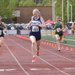 Soldotnas Sophia Jedlicki sets a school record in finishing second in the 400 meters to Aliyah Fields on Saturday, May 31, 2025, at the Division I state track meet at Dimond High School in Anchorage, Alaska. (Photo by Jeff Helminiak/Peninsula Clarion)