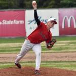 Kenai Centrals Everett Chamberlain pitched to North Pole at the Division II state baseball tournament at Coral Seymour Memorial Park in Kenai, Alaska, on Friday, June 6, 2025. (Photo by Jeff Helminiak/Peninsula Clarion)