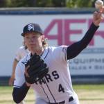 Soldotna's Matthew Schilling delivers to Monroe Catholic at the Division II state baseball tournament at Coral Seymour Memorial Park in Kenai, Alaska, on Friday, June 6, 2025. (Photo by Jeff Helminiak/Peninsula Clarion)