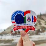 The Skagway Visitor Department created a sticker to share love for the Yukon. For upcoming special events, the first 100 attendees and volunteers will receive a free friendship sticker, and all Skagway Marathon Racers will also receive one. (Photo courtesy of Jaime Bricker)