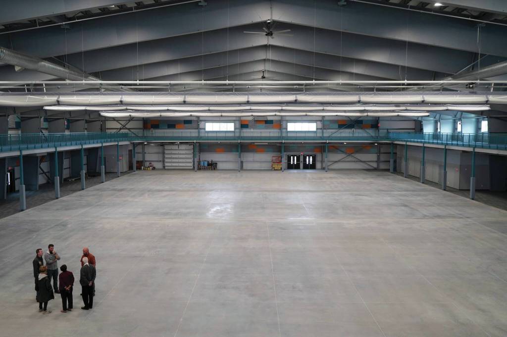 The Soldotna Field House is showcased to the Soldotna Chamber of Commerce on Wednesday. (Jake Dye/Peninsula Clarion)