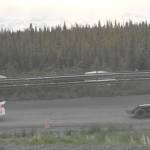 Clay Petersen leads Dustin Bass on the way to victory in the Modifieds feature Saturday, June 21, 2025, at the Mini Stock Dirty 30 at Twin City Raceway in Kenai, Alaska. (Photo by Jeff Helminiak/Peninsula Clarion)