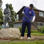 Volunteers repair the trails at Erik Hansen Scout Park in Kenai, Alaska, on Wednesday, June 25, 2025. (Jake Dye/Peninsula Clarion)