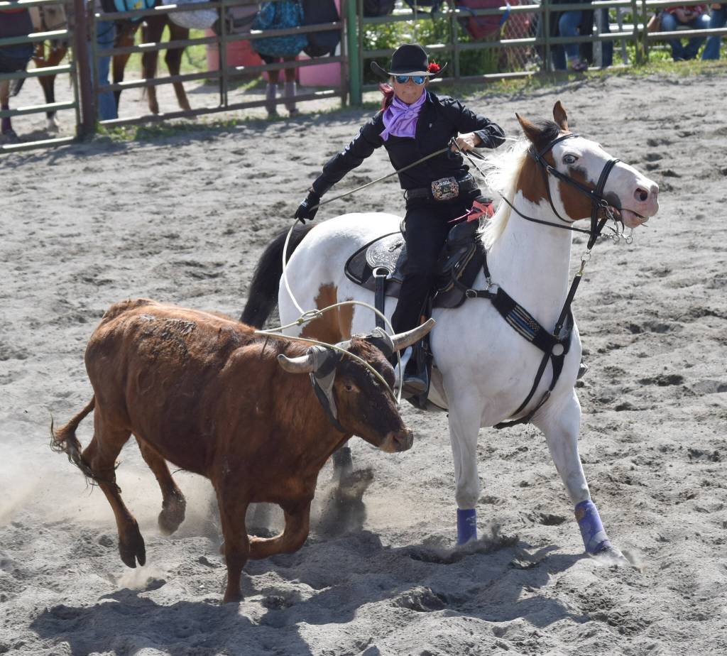 Soldotnas Corey Wilkinson competes in Breakaway Roping on Saturday, June 28, 2025, in the second Soldotna Equestrian Association rodeo of the year at the Soldotna Rodeo Grounds in Soldotna, Alaska. (Photo by Jeff Helminiak/Peninsula Clarion)