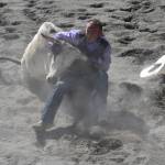Soldotnas Beau Johnson competes in Chute Dogging on Saturday, June 28, 2025, in the second Soldotna Equestrian Association rodeo of the year at the Soldotna Rodeo Grounds in Soldotna, Alaska. (Photo by Jeff Helminiak/Peninsula Clarion)