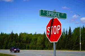 Traffic passes by South Spruce Street in Kenai, Alaska, on Tuesday, June 10, 2025. (Jake Dye/Peninsula Clarion)
