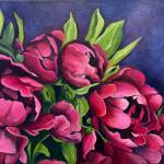 Red on Purple is an acrylic painting by Gerri Martin on display through July 2025 in her exhibit of peony paintings at Fireweed Gallery in Homer, Alaska. Photo provided by Fireweed Gallery