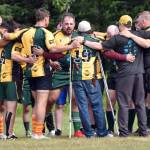 Danny Autrey fires up his Kenai River Wolfpack teammates before a match at the Kenai Dipnet Fest Rugby 10s Tournament at Kenais Millennium Square on Saturday, July 19, 2025. (Photo by Jeff Helminiak/Peninsula Clarion)