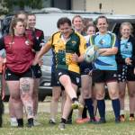 Paul Melin of Anchorage kicks a conversion following a try for the Kenai River Wolfpack at the Kenai Dipnet Fest Rugby 10s Tournament at Kenais Millennium Square on Saturday, July 19, 2025. (Photo by Jeff Helminiak/Peninsula Clarion)