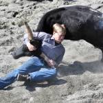 David Price competes in Chute Dogging at the third Soldotna Equestrian Association rodeo of the year Sunday, July 27, 2025, at the Soldotna Rodeo Grounds in Soldotna, Alaska. (Photo by Jeff Helminiak/Peninsula Clarion)