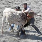 Corey Wilkinson and Abraham Van Hout compete in Double Mugging at the third Soldotna Equestrian Association rodeo of the year Sunday, July 27, 2025, at the Soldotna Rodeo Grounds in Soldotna, Alaska. (Photo by Jeff Helminiak/Peninsula Clarion)