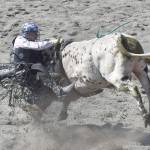 Wesley Zollinger competes in Bull Riding at the third Soldotna Equestrian Association rodeo of the year Sunday, July 27, 2025, at the Soldotna Rodeo Grounds in Soldotna, Alaska. (Photo by Jeff Helminiak/Peninsula Clarion)