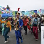 The Parkstrippers Marching Band parades through the Causeway during Salmonfest on Saturday, Aug. 2, 2025, at the Kenai Peninsula Fairgrounds in Ninilchik, Alaska. (Delcenia Cosman/Homer News)