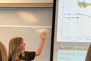 Team Seaweed presents their research on Monday, July 28, 2025 in Pioneer Hall at Kachemak Bay Campus. (Chloe Pleznac/Homer News)