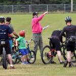 Mark Beeson gives instructions before The Gauntlet on Sunday, Aug. 24, 2025, at Tsalteshi Trails just outside of Soldotna, Alaska. (Photo by Jeff Helminiak/Peninsula Clarion)