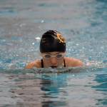 Homers Ila Sylce competes in the 100-breaststroke Friday, Aug. 29, 2025, at Kenai Central High School in Kenai, Alaska. (Photo by Jeff Helminiak/Peninsula Clarion)