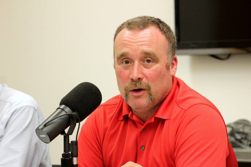 Alex Douthit speaks during a forum with candidates for Kenai mayor and city council at the Kenai Community Library in Kenai, Alaska, on Thursday, Sept. 4, 2025. (Jake Dye/Peninsula Clarion)