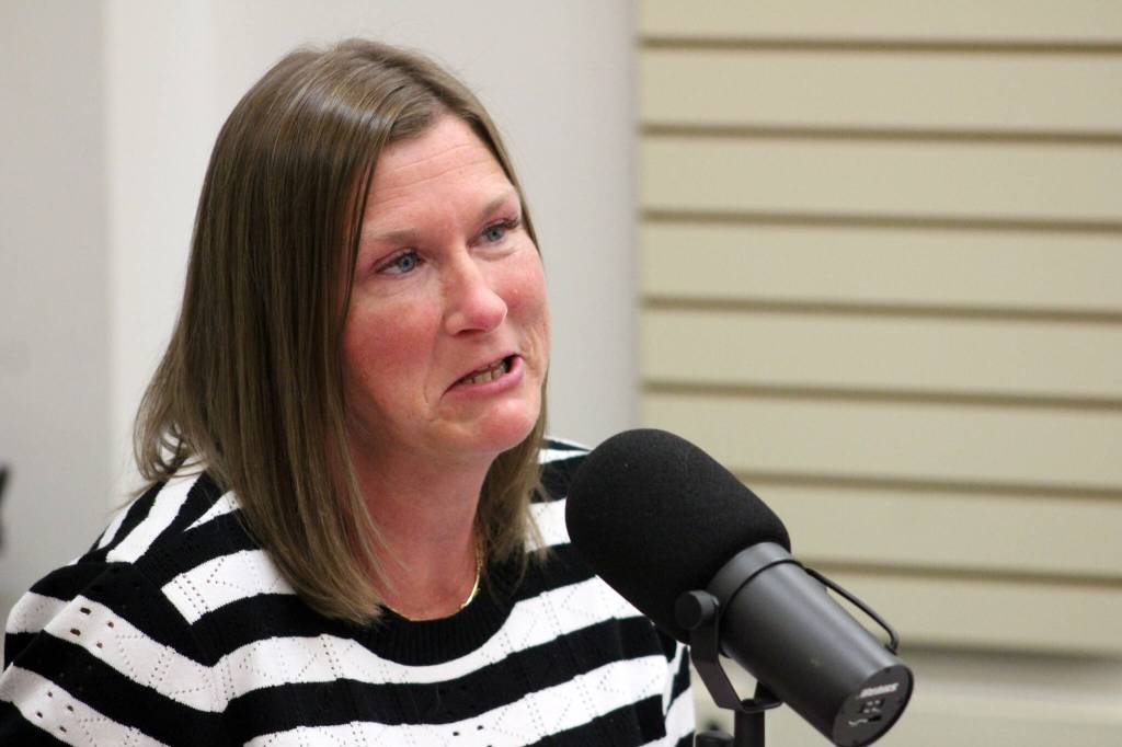 Bridget Grieme speaks during a forum with candidates for Kenai mayor and city council at the Kenai Community Library in Kenai, Alaska, on Thursday, Sept. 4, 2025. (Jake Dye/Peninsula Clarion)