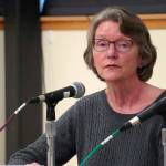 Sue McClure, incumbent candidate for Seward mayor, speaks during a forum at the Seward Community Library in Seward, Alaska, on Thursday, Sept. 11, 2025. (Jake Dye/Peninsula Clarion)