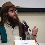 Leighton Radner, candidate for Seward mayor, speaks during a forum at the Seward Community Library in Seward, Alaska, on Thursday, Sept. 11, 2025. (Jake Dye/Peninsula Clarion)
