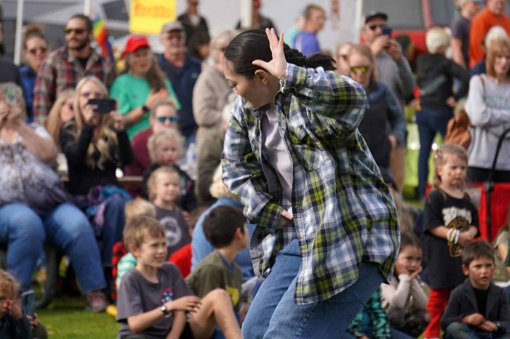 Diamond Dance Project performs during the Harvest Moon Local Food Festival at Soldotna Creek Park in Soldotna, Alaska, on Saturday, Sept. 20, 2025. (Jake Dye/Peninsula Clarion)