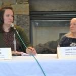 Ash-Lee Waddell and Gayle Claus, candidates for the District 9 seat of the Kenai Peninsula Borough School District Board of Education, answer questions during an election forum hosted by the Peninsula Clarion and KBBI AM 890 on Thursday, Sept. 18, 2025, at the Homer Public Library in Homer, Alaska. (Delcenia Cosman/Homer News)