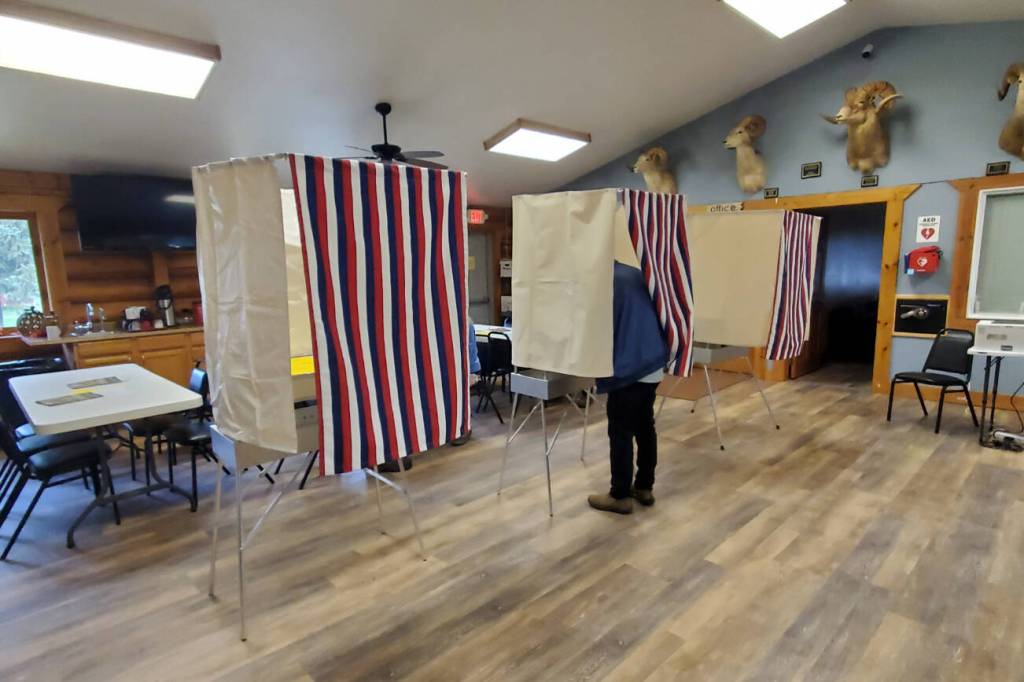 A voter fills out their ballot on Election Day, Tuesday, Oct. 7, 2025, at the Anchor Point Community and Senior Center in Anchor Point, Alaska. (Delcenia Cosman/Homer News)