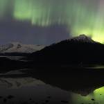The aurora borealis dances over the Mendenhall Glacier in Juneau on Nov. 12<ins>, 2025</ins>. Hundreds of Juneauites flocked to dark areas of town to catch particularly strong performances from the northern lights due to a series of solar flares Tuesday and Wednesday nights. (Chloe Anderson/Peninsula Clarion)