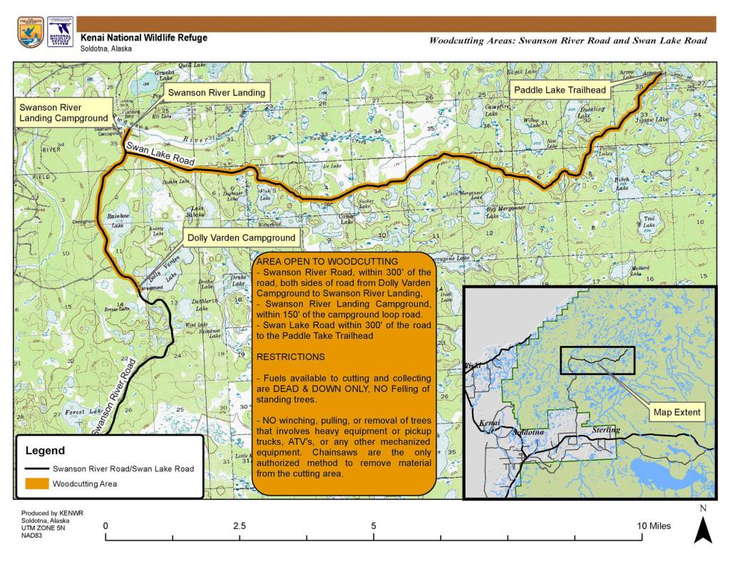 The Kenai National Wildlife Refuge on Monday released maps showing areas open to woodcutting by permit beginning on Nov. 19, 2025.