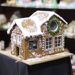 A decorated gingerbread house awaits judgment in the Kenai Chamber of Commerce on Monday<ins>, Nov. 24, 2025</ins>. This year marks the 13th annual gingerbread house contest, and submissions are open until Dec. 8.
