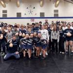 Photo courtesy Pete Dickinson
The SoHi junior varsity and varsity wrestling teams compete in the Battle for the Bird at Soldotna High School on Wednesday, Nov. 26. The Kenai Peninsula Athletics Sapphire dance team performed the halftime show.