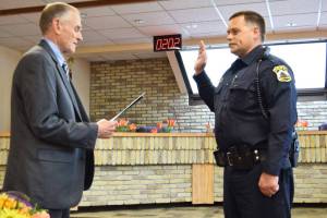 David Ross is sworn in as Kenai Police Chief on Tuesday, May 31, 2016 at Kenai City Hall. The Alaska Association of Chiefs of Police named Ross the 2025 Police Chief of the Year, recognizing over two decades of service. Photo by Megan Pacer/Peninsula Clarion