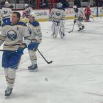 Six-foot-six Tage Thompson of the Buffalo Sabres possesses one of the fastest slap shots in the modern game. Photo courtesy Ned Rozell