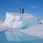 Matt Druckenmiller, right, and his research advisor Hajo Eicken, a professor of geophysics, stand on an ice floe near Utqiaġvik in about 2010. Photo courtesy Daniel Pringle
