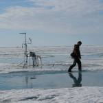 Hajo Eicken walks the sea ice off the town of Utqiaġvik in about 2010. Photo courtesy Matt Druckenmiller