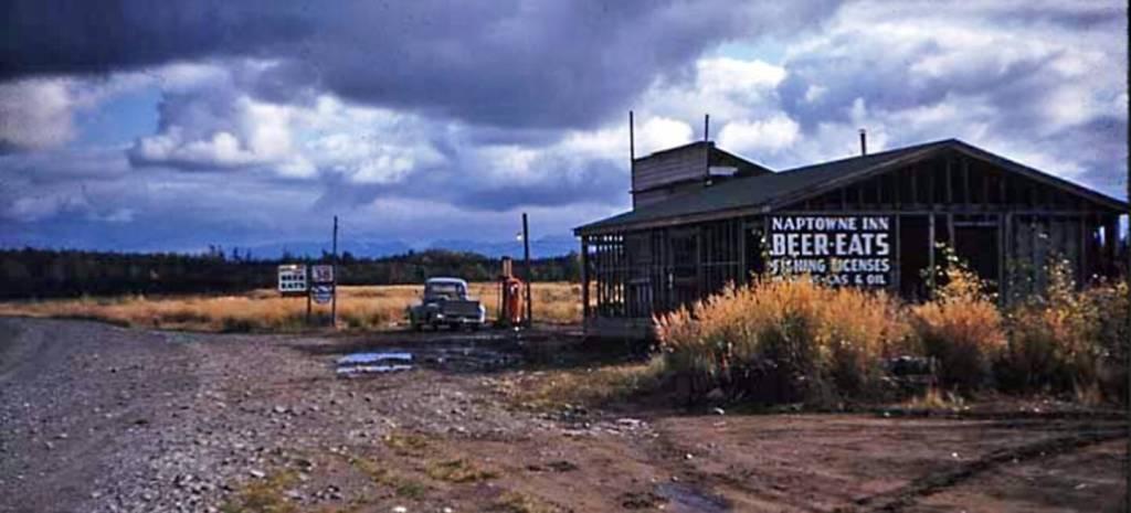 David Arthur Post photo from Alaskas Digital Archives
The Petrovich families created the Naptowne Inn along the Sterling Highway in the late 1940s. When mail service came to the area in 1949, it was also named Naptowne and was located in the Petroviches establishment. After the Petroviches left the area in the early 1950s, the community renamed itself Sterling.