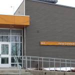Snow collects near the entrance to the Kenai Community Library on Thursday, March 10, 2022 in Kenai, Alaska. (Ashlyn OHara/Peninsula Clarion)