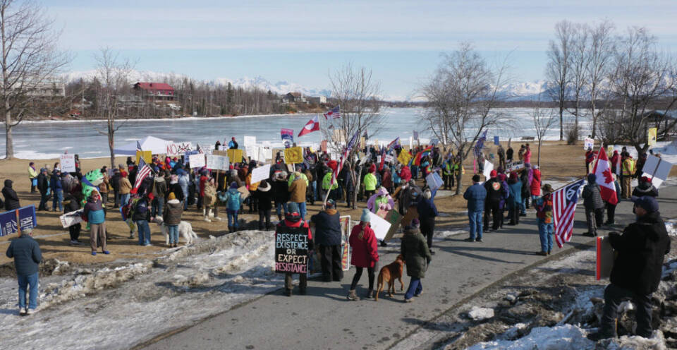 Demonstrators rally at the third No Kings protest in Wasilla on March 28<ins>, 2026</ins>. (Photo courtesy of Dave Musgrave)