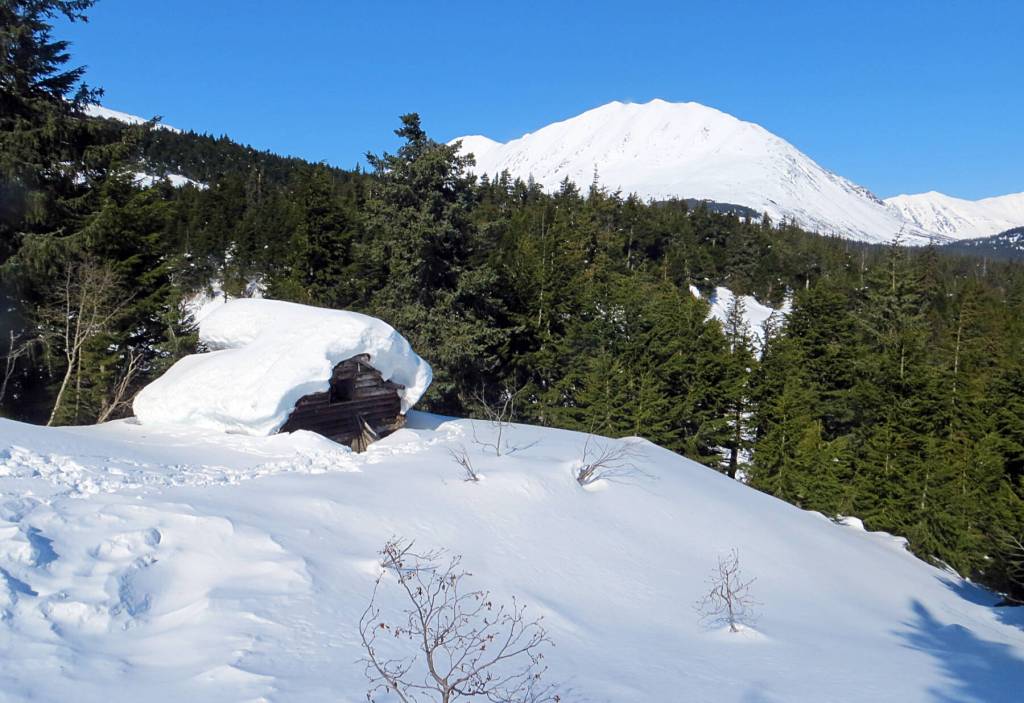 A Primrose Mine cabin, seen along the winter route to Lost Lake. (Photo by Clark Fair)