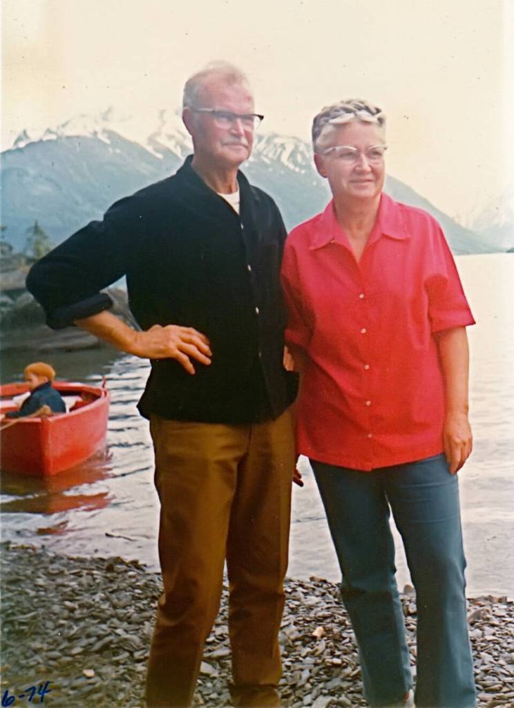 Cecil and Helen Rhode pose near their Cooper Landing home in 1974. (Photo by Mona Painter)