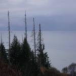Low clouds hang over Cook Inlet north of Anchor Point on Oct. 23, 2025. (Photo by Yereth Rosen/Alaska Beacon)