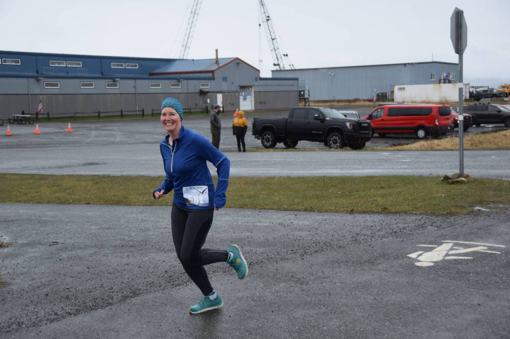 Jacqueline McDonough competes in the annual Migration Run on Sunday, May 10,<ins> 2026,</ins> on the Homer Spit Trail<ins> in Homer, Alaska</ins>. (Delcenia Cosman/Homer News)