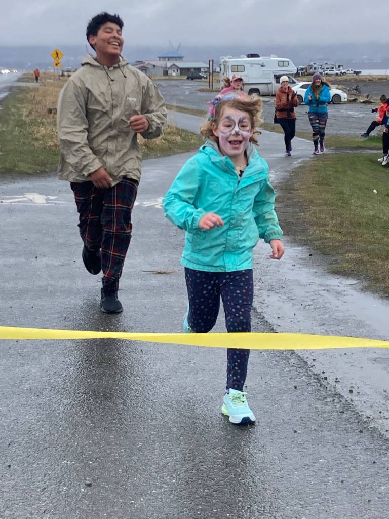 Youth runners in this years Girls on the Run and Let Me Run programs cross the finish line in a celebratory 5K race on Sunday, May 10, 2026, on the Homer Spit Trail in Homer, Alaska. Photo courtesy Marcee Gray