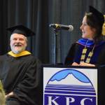 University of Alaska Anchorage Chancellor Cheryl Siemers (right) addresses the graduating class of 2026 during a commencement ceremony held Wednesday, May 6<ins>, 2026,</ins> at Kachemak Bay Campus<ins> in Homer, Alaska</ins>. (Delcenia Cosman/Homer News)