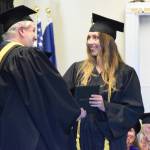 Delcenia Cosman / Homer News
University of Alaska Anchorage graduate Celeste Fairbanks shakes the hand of Kachemak Bay Campus director Brian Partridge during a commencement ceremony held Wednesday, May 6, at Kachemak Bay Campus.