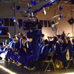 Delcenia Cosman/Homer News
Members of the 2026 graduating class of Homer High School throw their caps in the air in celebration at the conclusion of their commencement ceremony on Monday, May 18, <ins>, 2026,</ins> in the Homer High School Alice Witte Gymnasium<ins> in Homer, Alaska</ins>.
