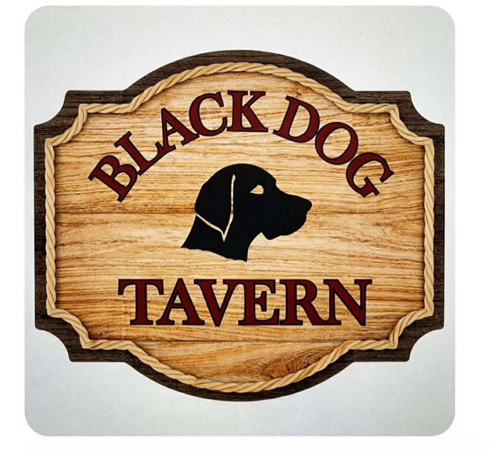 The tavern sign for the Black Dog Tavern will serve as the logo for the upcoming Kenai Performers production, Mystery at the Black Dog Tavern, opening July 31, 2026, in Soldotna, Alaska. Photo provided by Jodene McAuliffe